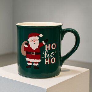 Santa Ho Ho Ho Green Christmas Mug Holiday Ceramic Cocoa Cup Festive Decor